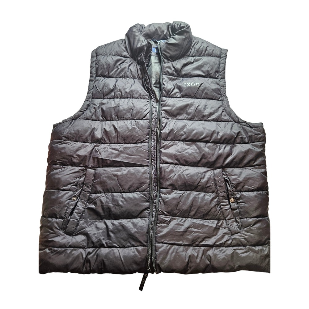 IZOD Mens Puffer Vest Black Sleeveless Quilted Full Zip Jacket XL